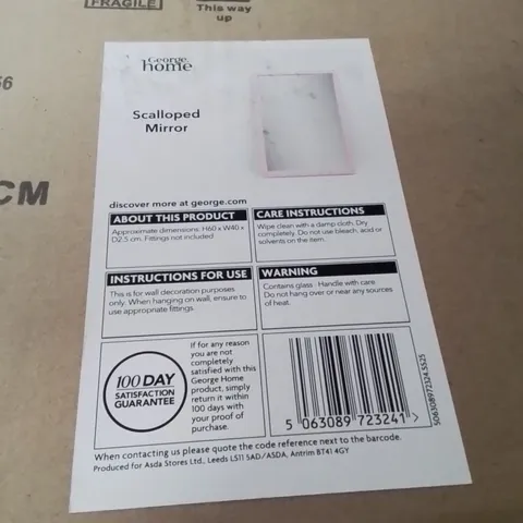 BOXED GEORGE HOME PINK SCALLOPED EDGE MIRROR