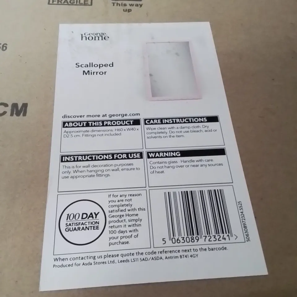 BOXED GEORGE HOME PINK SCALLOPED EDGE MIRROR