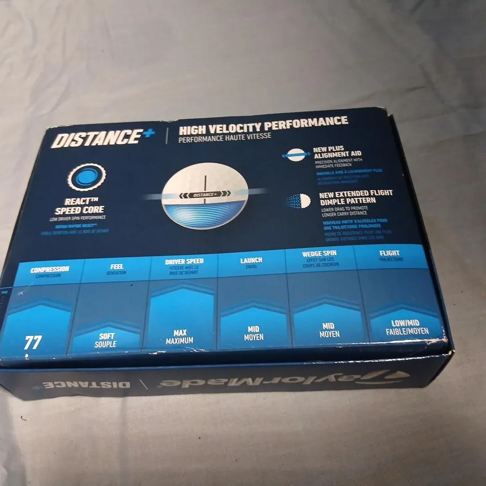 TAYLORMADE DISTANCE+ GOLF BALL SET – 4 INNER BOXES OF THREE GOLF BALLS