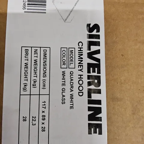 BOXED SILVERLINE QUADRA WHITE GLASS CHIMNEY HOOD