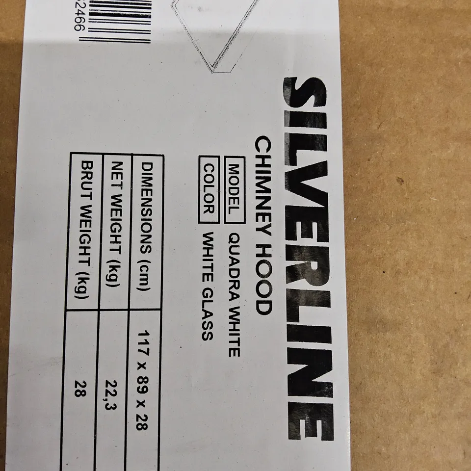 BOXED SILVERLINE QUADRA WHITE GLASS CHIMNEY HOOD