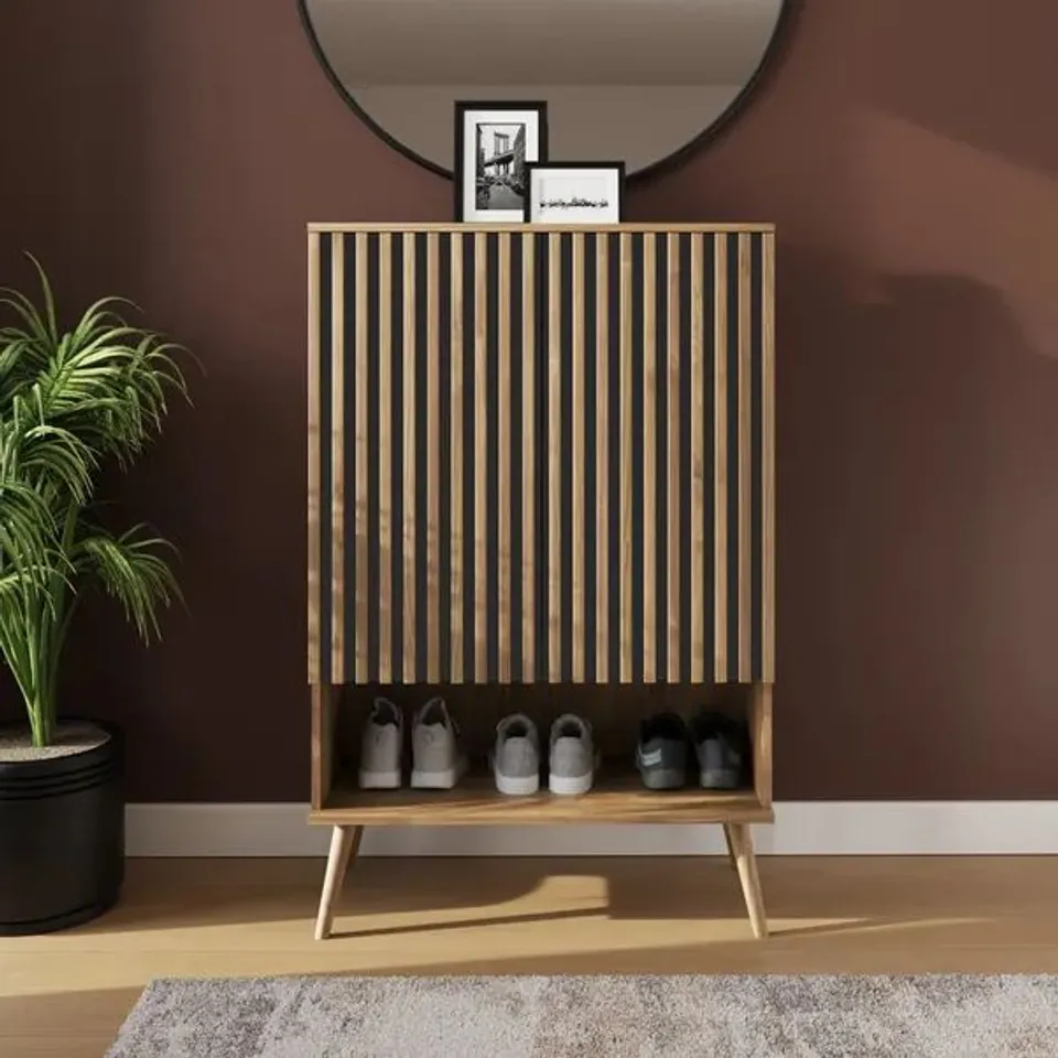 BOXED ROWAN SHOE CABINET - OAK (2 BOXES)