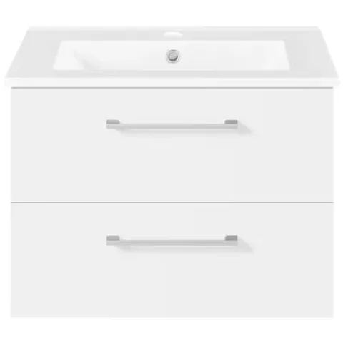 BOXED 61MM SINGLE BATHROOM VANITY WITH DROP IN CERAMIC BASIN - WHITE (2 BOXES)