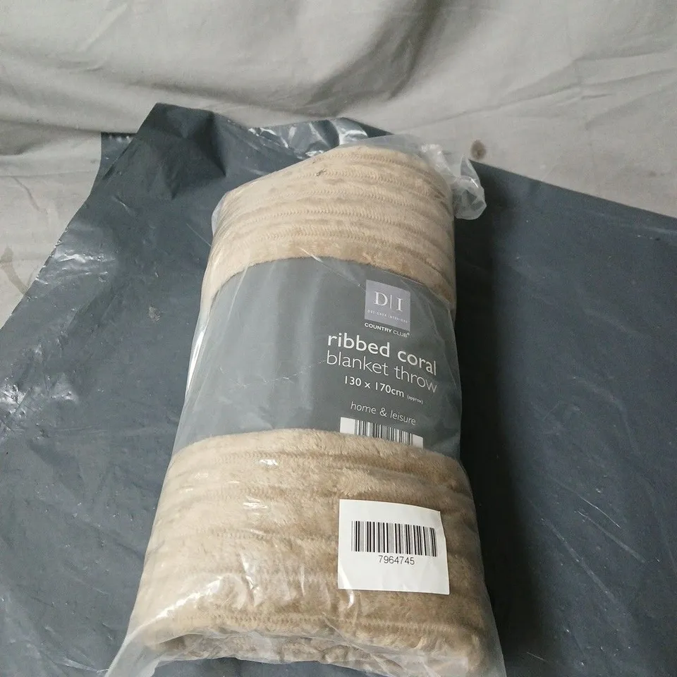 DESIGN INTERIORS RIBBED CORAL BLANKET THROW 130 X 170CM