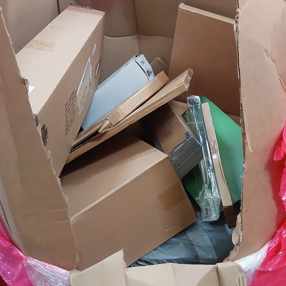 PALLET OF ASSORTED HOUSEHOLD ITEMS AND CONSUMER PRODUCTS TO INCLUDE; PLAYPEN, DANCE MAT, KEYBOARD, BOXED FURNITURE ETC