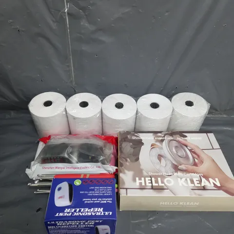 APPROXIMATELY 10 ASSORTED HOUSEHOLD ITEMS TOO INCLUDE STICKERS , REFIL CARTRIDGE , WALL SOCKET , ETC