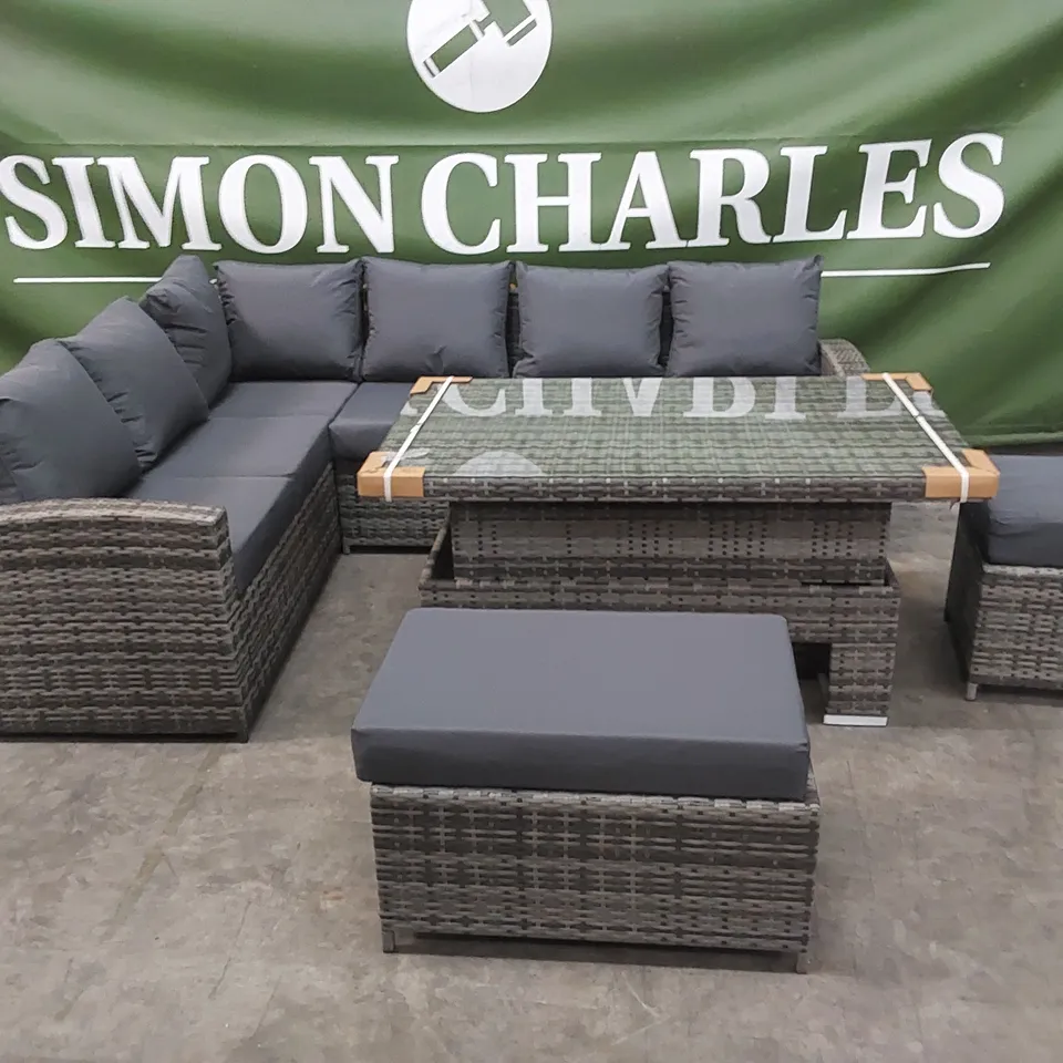 BRAND NEW BOXED NEW YORK CORNER SOFA & RISING TABLE SET IN GREY (3 BOXES)