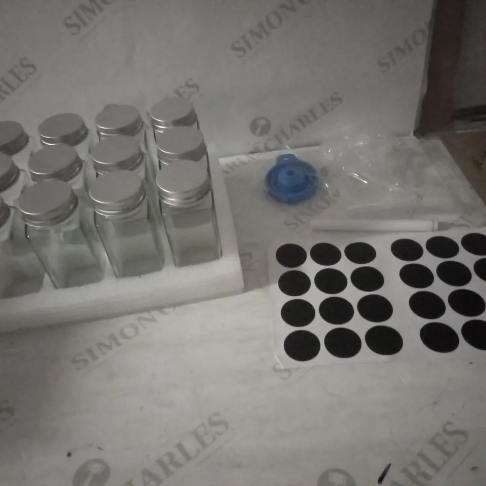 SET OF 12 SMALL SPICE JARS WITH LABEL STICKERS AND SHAKER INSERTS