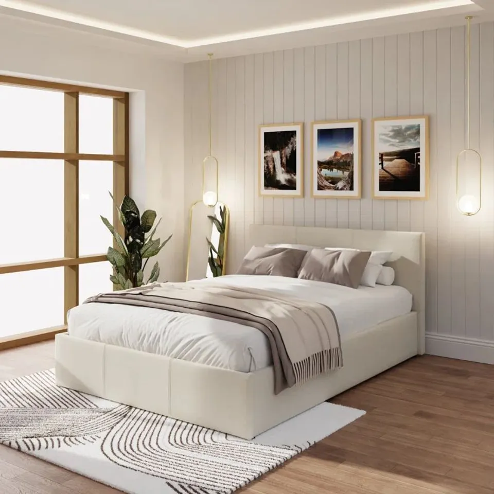 BOXED DAJAD UPHOLSTERED OTTOMAN STORAGE BED//KING - NATURAL (2 BOXES)