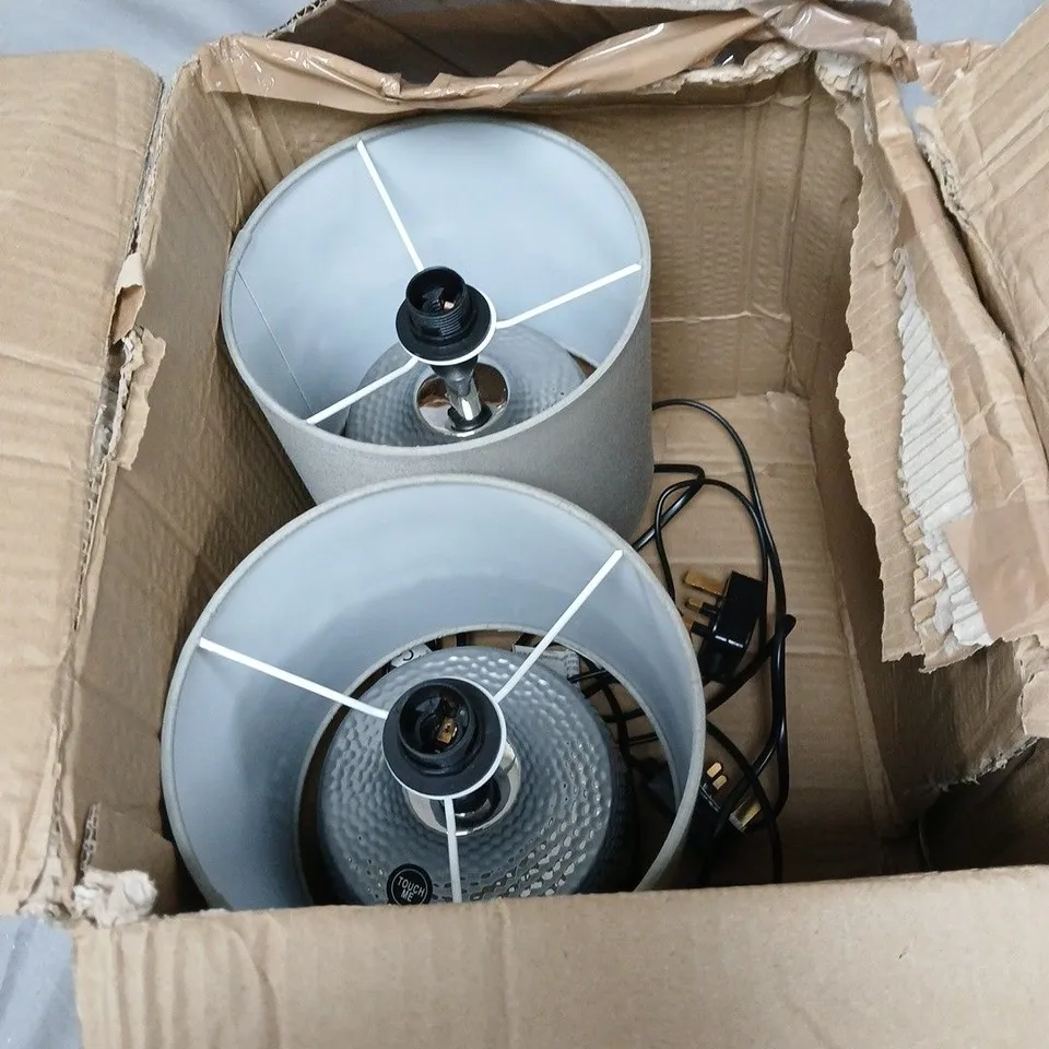 BOXED SET OF 2 HAMMER METAL TOUCH TABLE LAMPS - GREY/SILVER (1 BOX) RRP £50