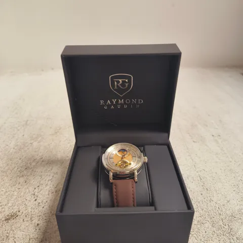 RAYMOND GAUDIN SKELETON WRISTWATCH – BROWN LEATHER STRAP, BOXED