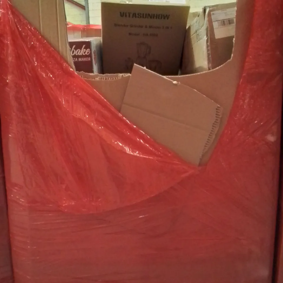 PALLET OF ASSORTED HOUSEHOLD GOODS AND PRODUCTS TO INCLUDE;AIR COOLER,BLENDER,PIZZA MAKER
