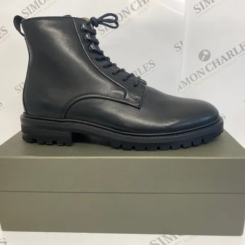 BOXED PAIR OF ALLSAINTS BLACK LAKER BOOTS SIZE 11