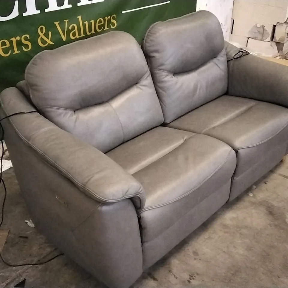 QUALITY BRITISH DESIGNED & MANUFACTURED G PLAN GREY LEATHER 3 SEATER ELECTRIC  RECLINING SOFA