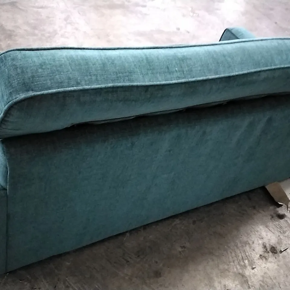 QUALITY BRITISH DESIGNER G PLAN MANUFACTURED VINTAGE 59 RR SMALL SOFA - FLECK BLUE FABRIC 