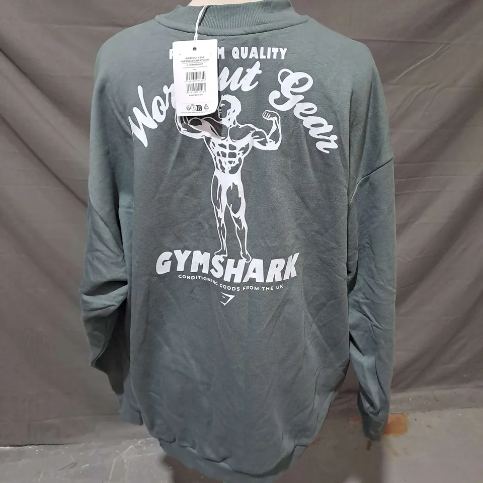 GYMSHARK WORKOUT GEAR OVERSIZED SWEATSHIRT IN GREY/GREEN SIZE S