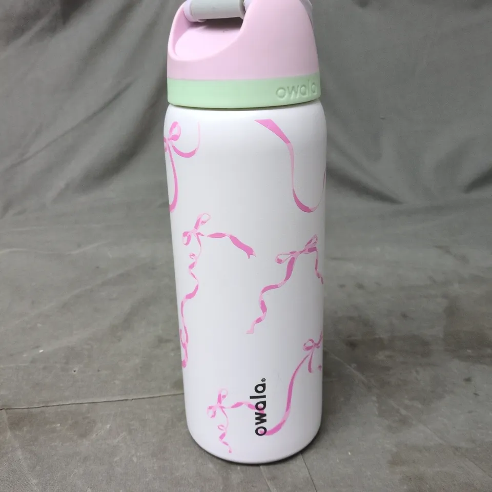 OWALA WATER BOTTLE – PINK & WHITE RIBBON PATTERN