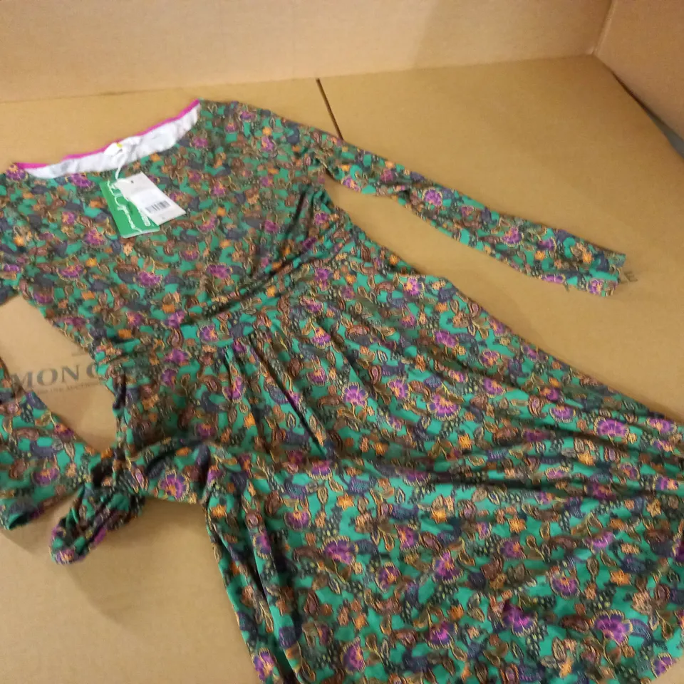 BODEN GREEN PATTERNED DRESS - UK 10 P