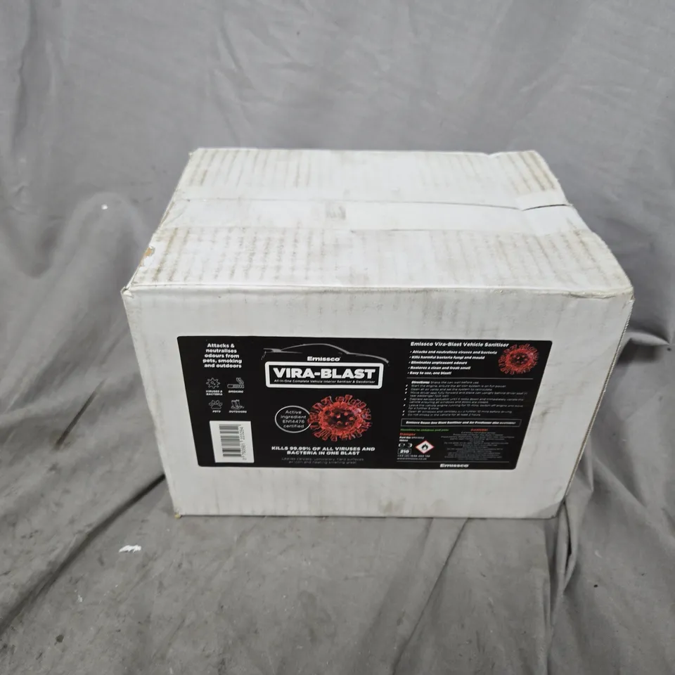 BOXED SET OF 12 EMISSCO VIRA-BLAST VEHICLE SANITISER (12X150ML)