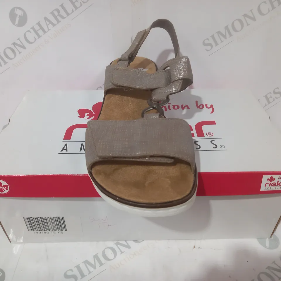 BOXED PAIR OF RIEKER OPEN TOE SANDALS IN BEIGE SIZE 6