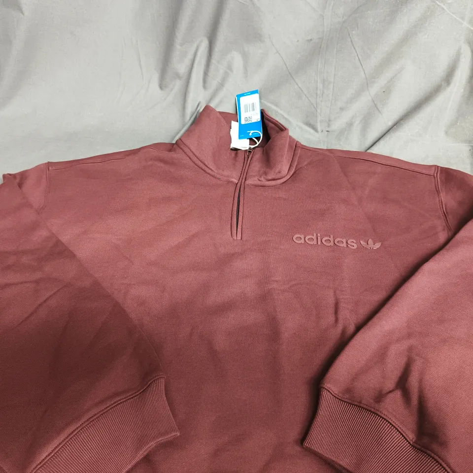 ADIDAS BURGUNDY HALF-ZIP SWEATSHIRT - SIZE L