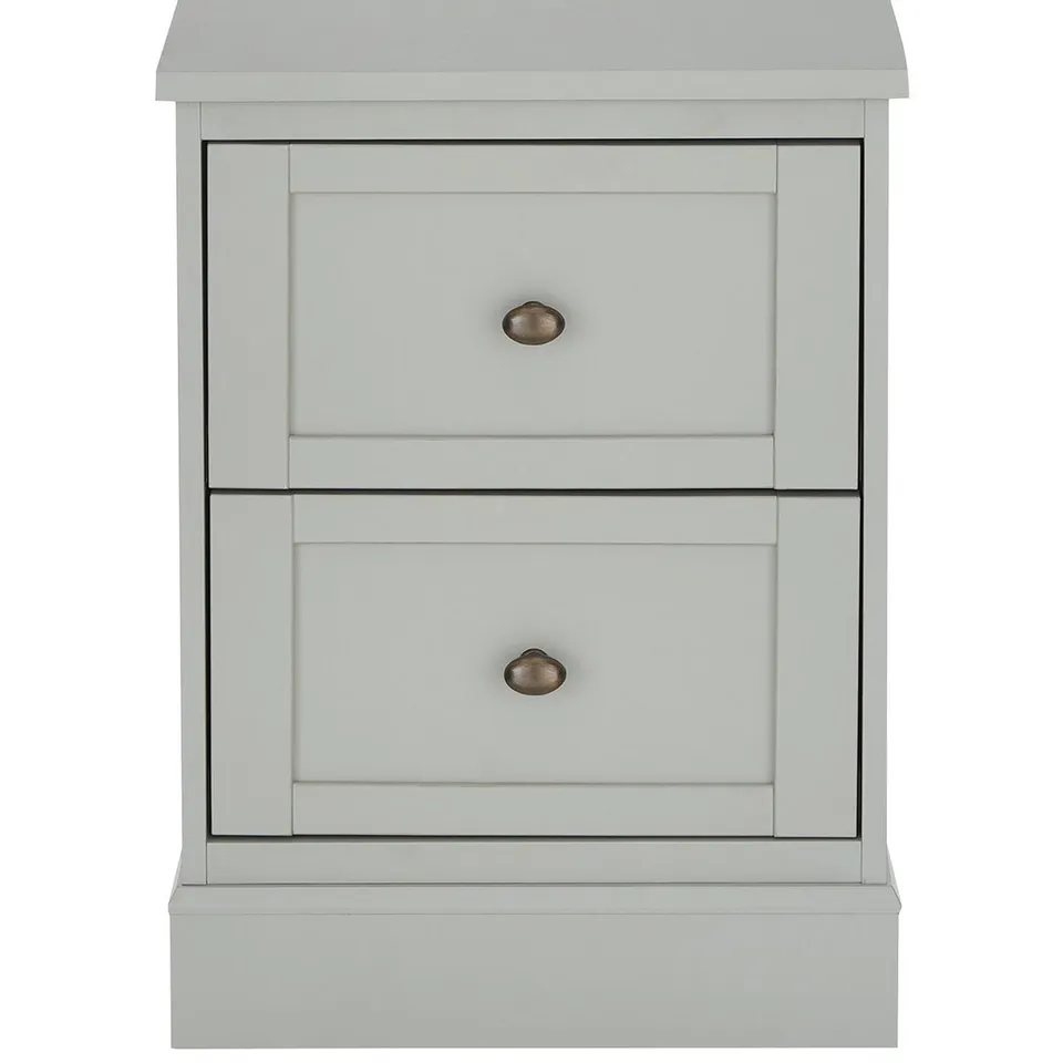 BOXED DARCY BEDSIDE TABLE IN LIGHT GREY (BOX WATER DAMAGED) 