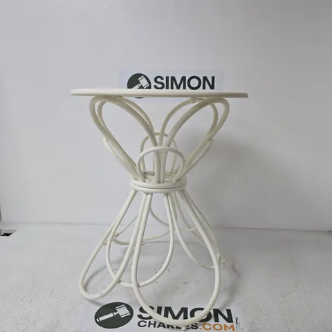 WHITE METAL INSIDE/OUTSIDE SIDE TABLE