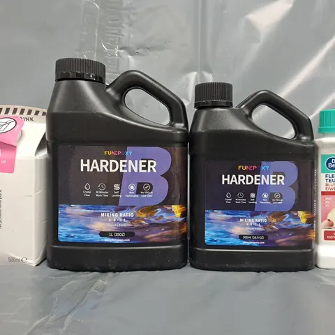 APPROXIMATELY 10 ASSORTED HOUSEHOLD ITEMS TO INCLUDE WASHING UP LIQUID, FUNEPOXY HARDENER, ETC - COLLECTION ONLY