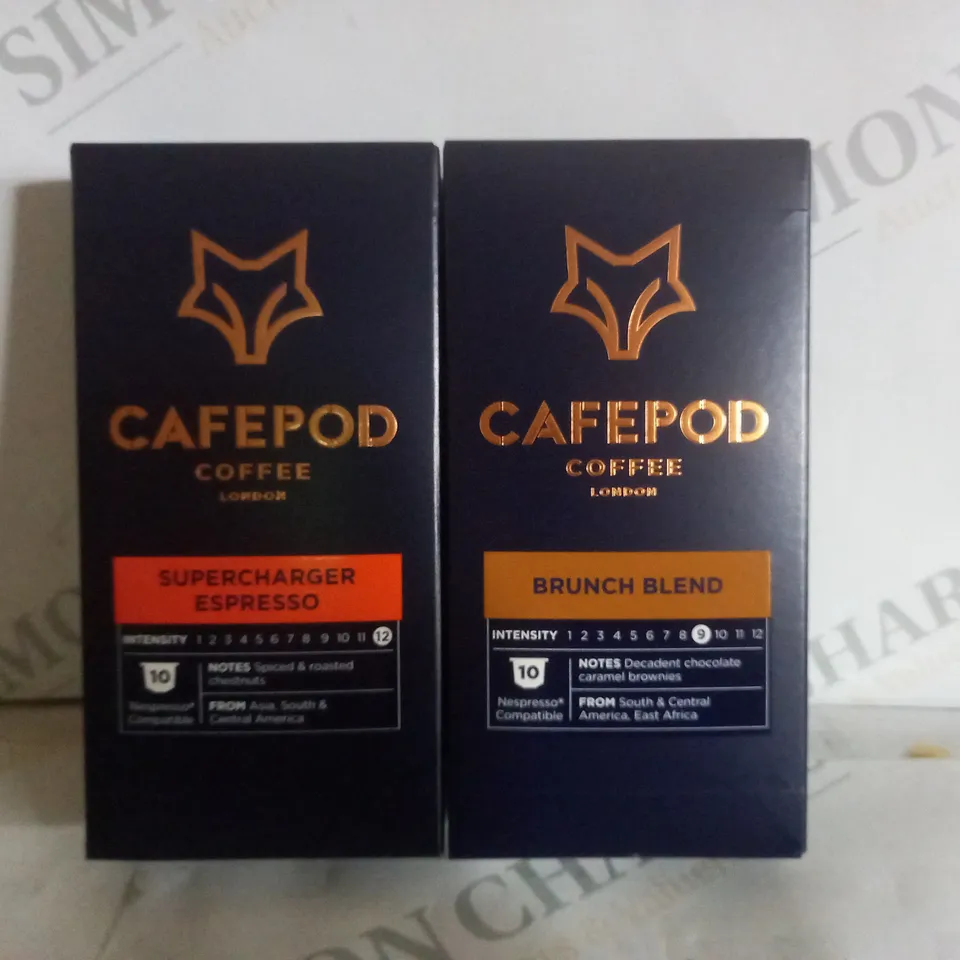 BOX OF APPROX 12 ASSORTED CAFEPOD CRAFT COFFEE PRODUCTS TO INCLUDE SUPERCHARGER ESPRESSO & BRUNCH BLEND 