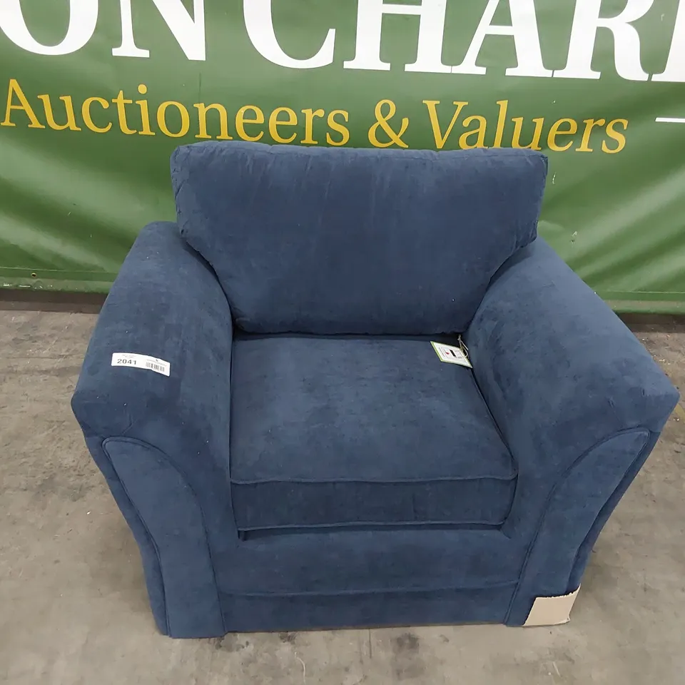 DESIGNER EASY CHAIR BLUE PLUSH FABRIC 