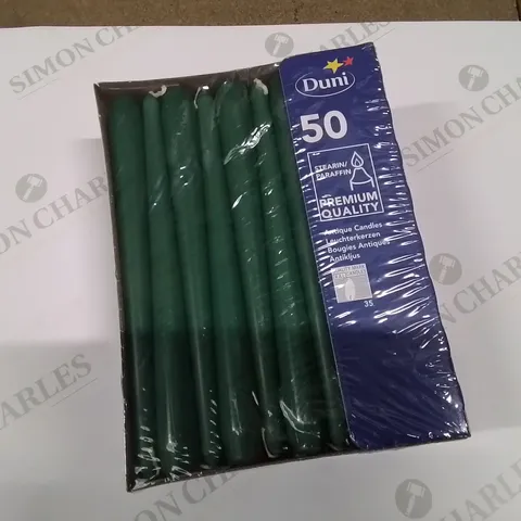 BOX CONTAINING 50 PREMIUM QUALITY GREEN CANDLES 