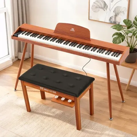 BOXED MUSTARD 88 KEYS SEMI WEIGHTED ELECTRIC PIANO KEYBOARD WITH WOOD PIANO BENCH FOR BEGINNERS (2 BOXES)