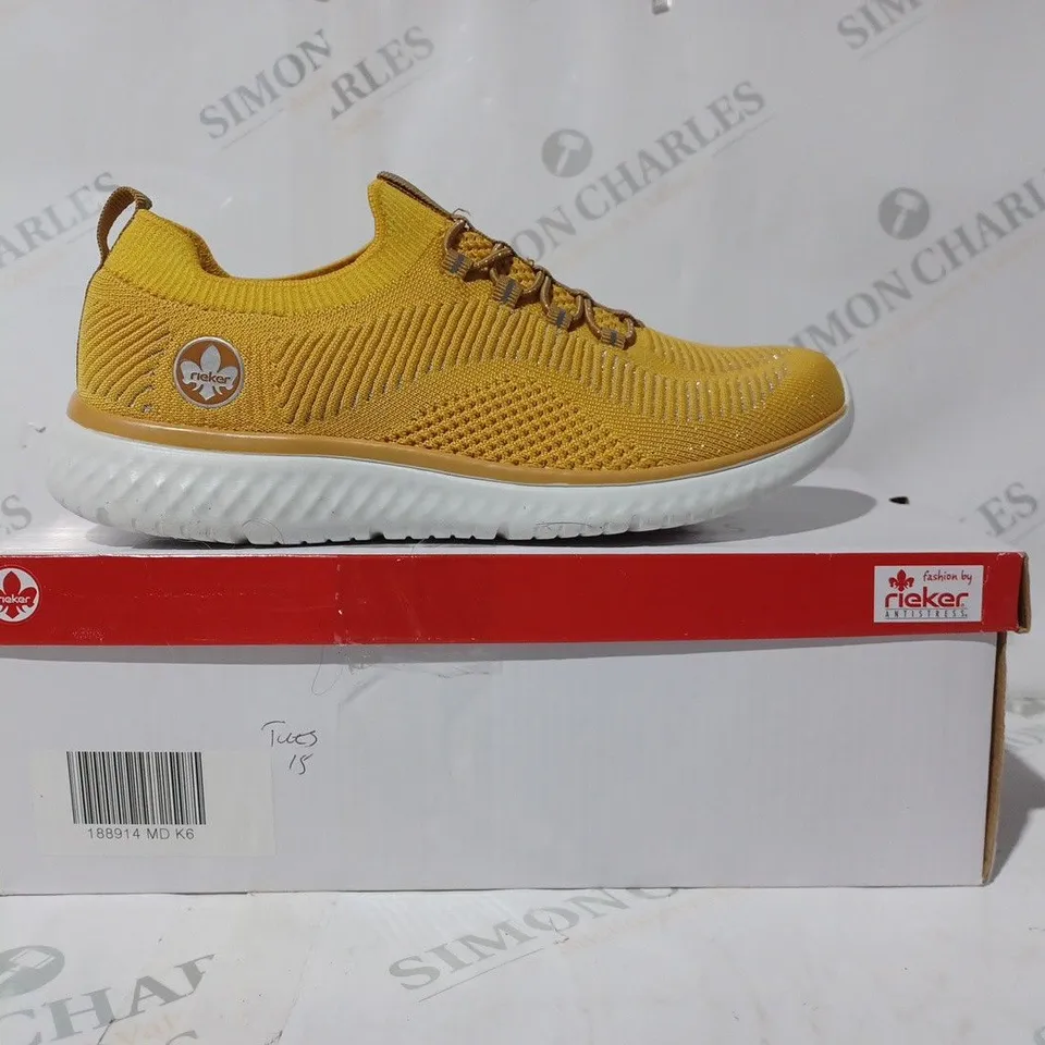BOXED PAIR OF RIEKER ANTISTRESS TRAINERS IN YELLOW W. GLITTER EFFECT SIZE 6