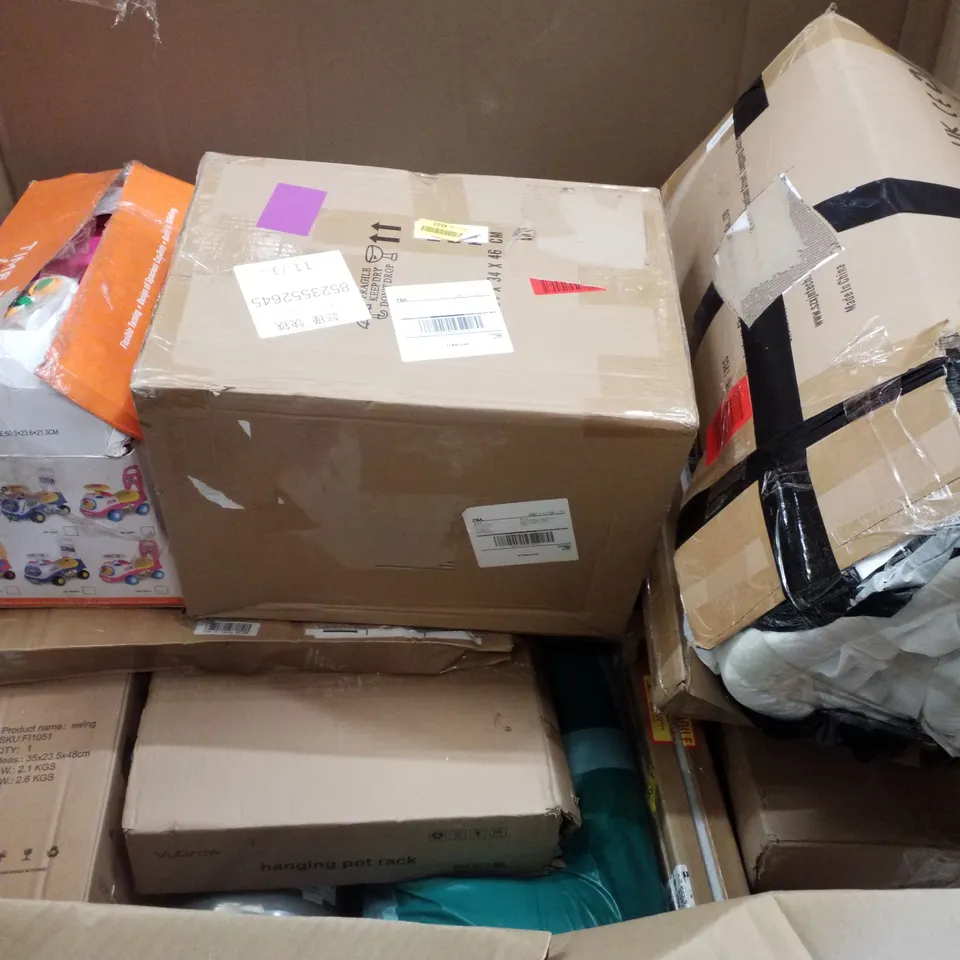 PALLET CONTAINING ASSORTED PRODUCTS INCLUDING FOLDING DOG TROLLEY, HEATED THROW, DARK MARBLE TV TRAY TABLES, ROLLER BLIND & DOUG HEATER