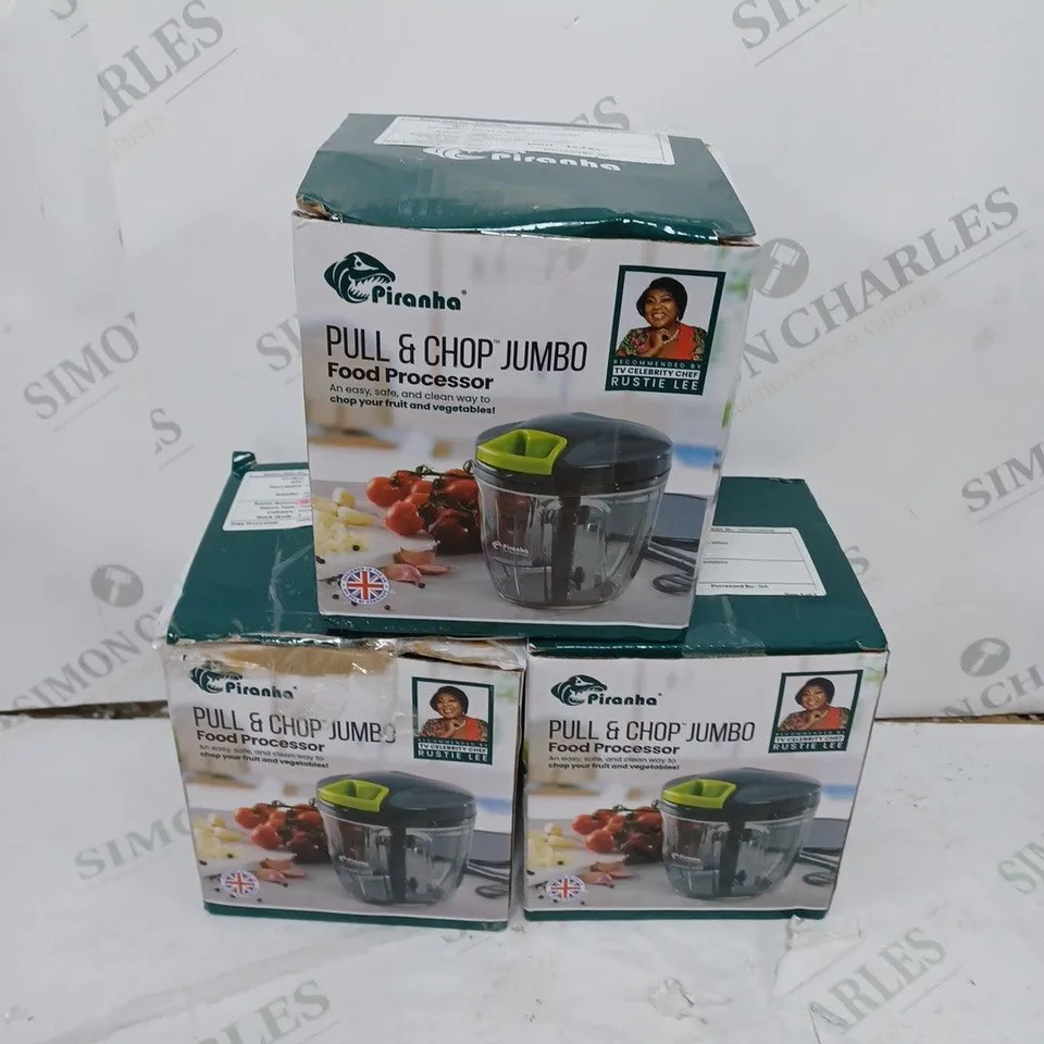 3 BOXED PIRANHA PULL AND CHOP JUMBO FOOD PROCESSORS - GREY