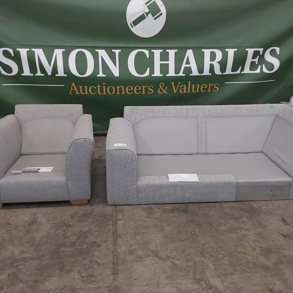 GREY FABRIC EASY CHAIR & TWO SEATER SECTION