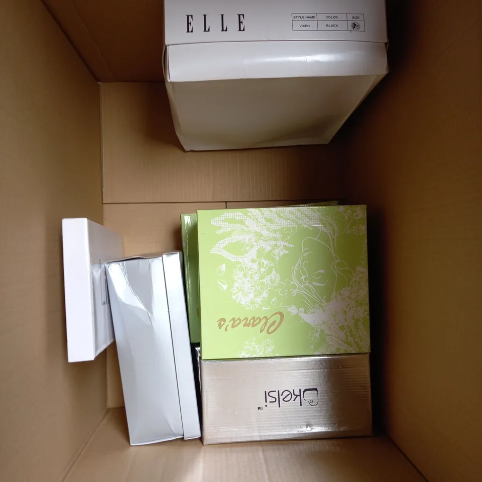 BOX OF 10 PAIRS OF ASSORTED SHOES IN VARIOUS COLOURS, STYLES AND SIZES
