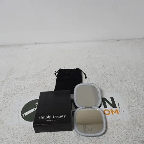 SIMPLY BEAUTY COMPACT MIRROR BLACK IN DRAWSTRING POUCH