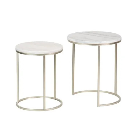 BOXED 2 PIECE MARBLE ROUND NEST OF TABLES