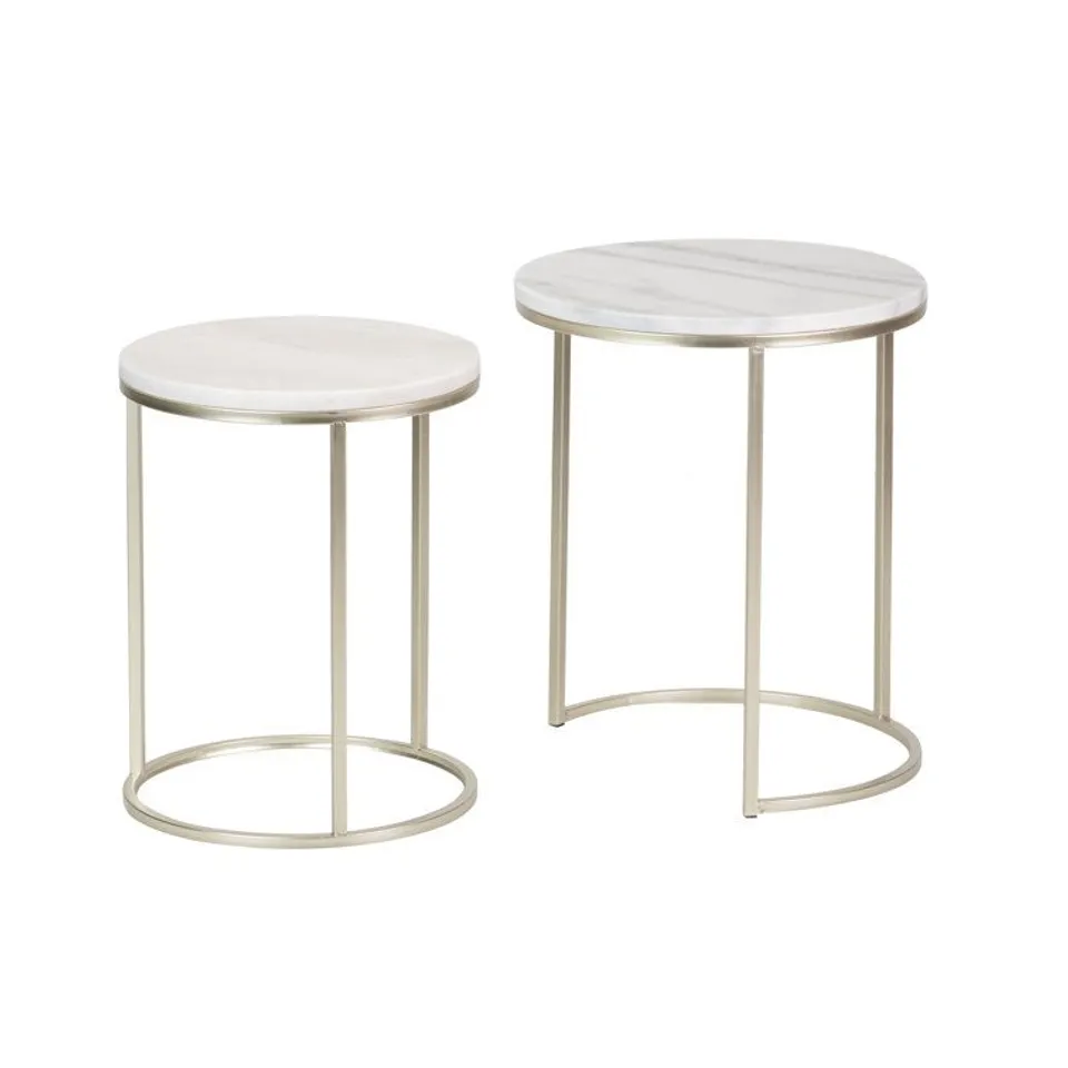 BOXED 2 PIECE MARBLE ROUND NEST OF TABLES