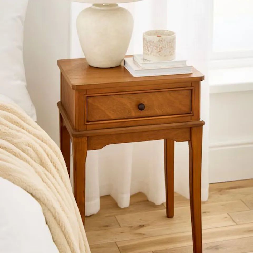 BOXED HAZEL 1 DRAWER BEDSIDE TABLE - WALNUT