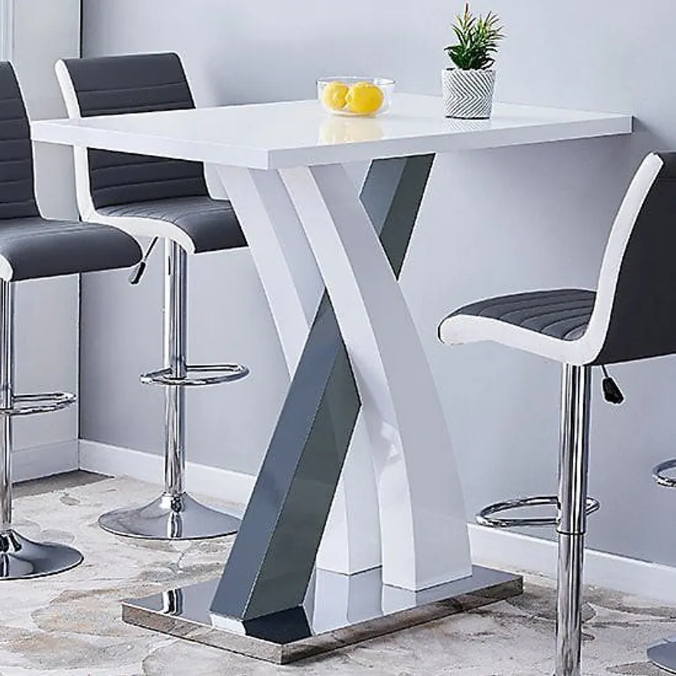 BOXED AXARA BAR TABLE RECTANGULAR IN WHITE AND CAPRICE GREY HIGH GLOSS (1 BOX)