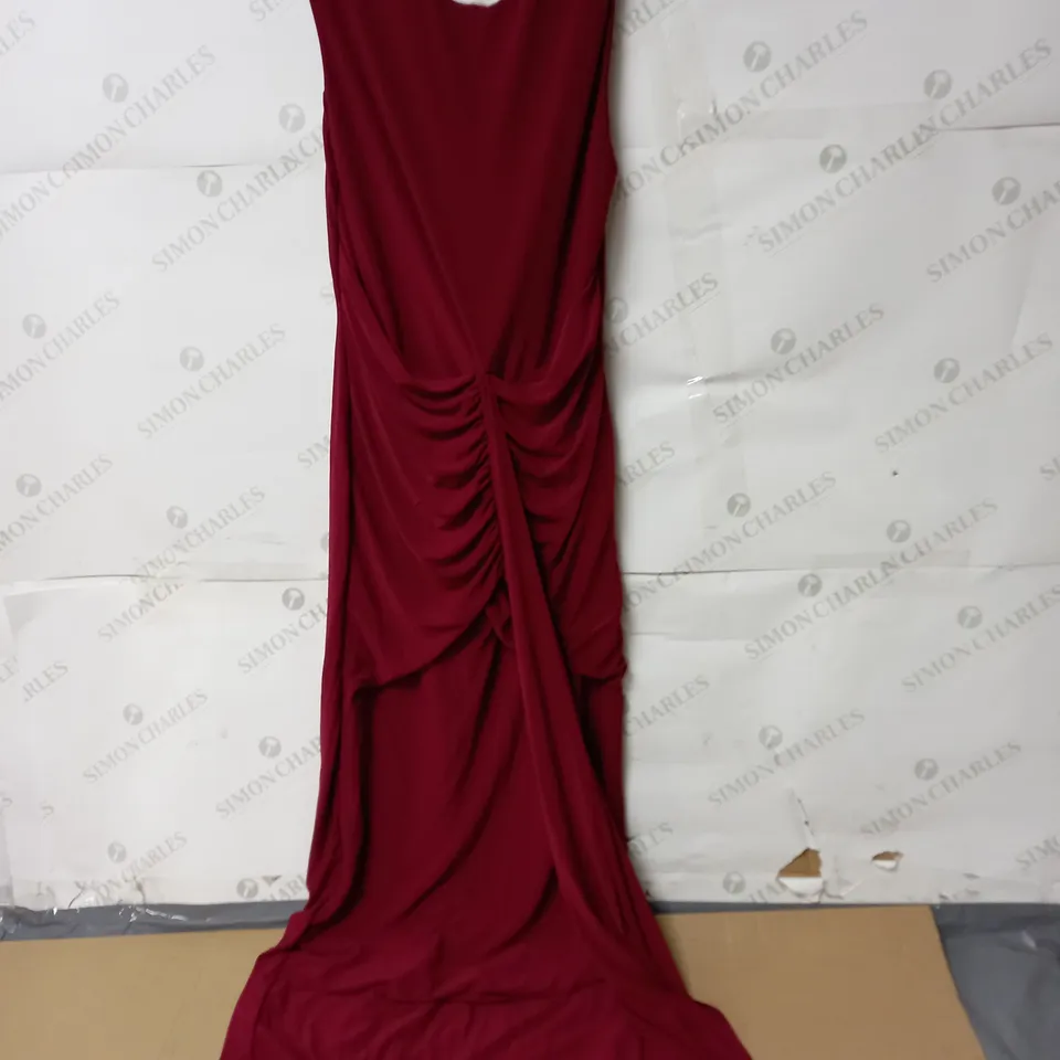 CLUB OF LONDON BERRY HIGH NECK GATHERED MAXI DRESS WITH DRAPE BERRY - UK 12