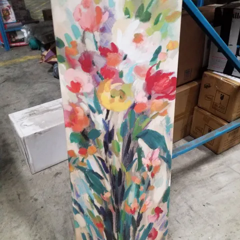 TALL BRIGHT FLOWERS CREAM I BY SILVIA VASSILEVA - WRAPPED CANVAS PAINTING 