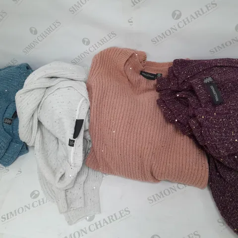 LARGE BOX OF ASSORTED CLOTHING ITEMS TOO INCLUDE TOPS , TROUSERS AND JUMPERS COMING IN DIFFERENT COLOURS AND SIZES