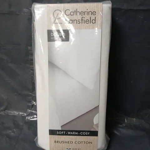 CATHERINE LANSFIELD BRUSHED 100% COTTON FITTED SHEET - WHITE - DOUBLE