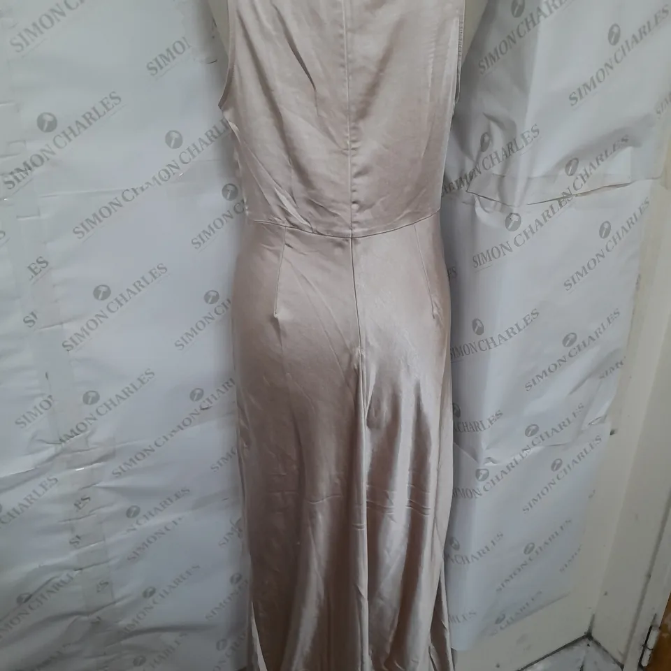 SIX STORIES COWL FRONT SATIN BRIDESMAID DRESS IN OYSTER SIZE 12