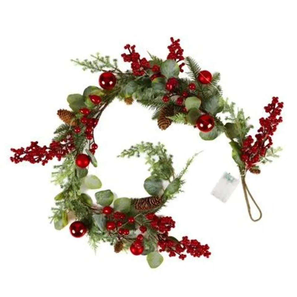 BOXED 150cm LIGHTED FAUX GARLAND WITH LIGHTS (1 BOX)