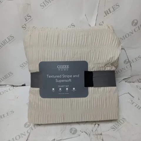SUPERSOFT BY COZEE HOME TEXTURED STRIPE DUVET SET STONE DOUBLE