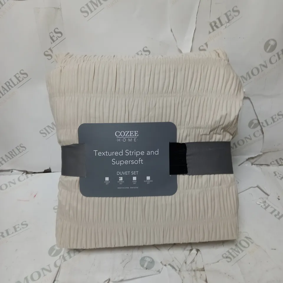 SUPERSOFT BY COZEE HOME TEXTURED STRIPE DUVET SET STONE DOUBLE